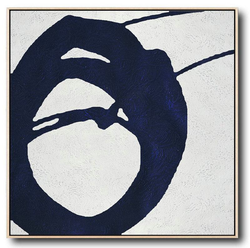Abstract Painting Extra Large Canvas Art,Hand Painted Navy Minimalist Painting On Canvas,Hand-Painted Canvas Art
